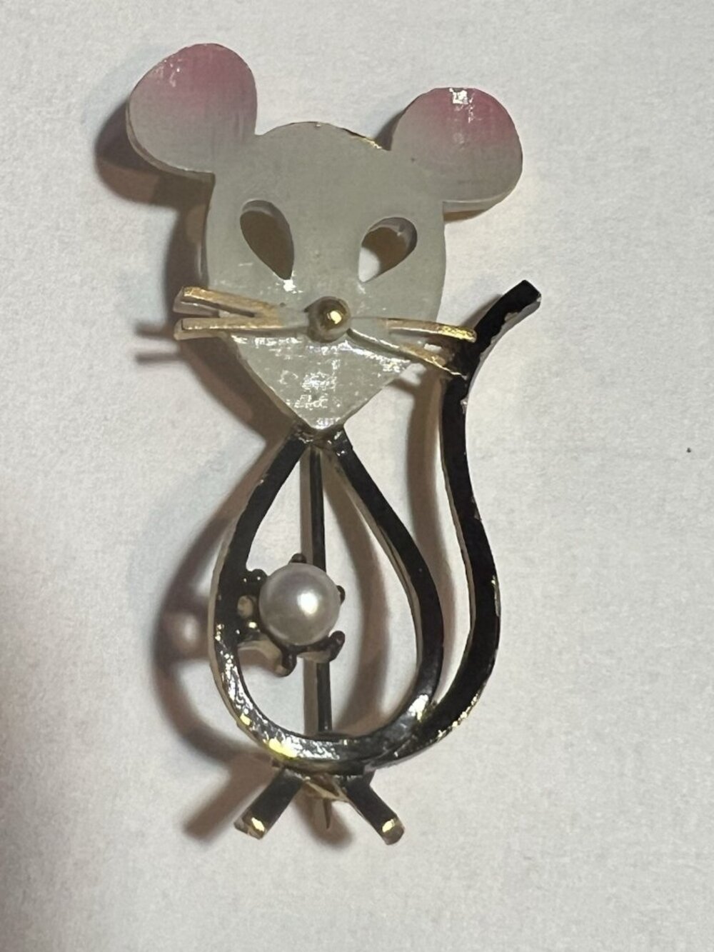 50s Manselle brooch gold tone Stylized Mid century Mouse Scarce 2.5" Lovely EUC